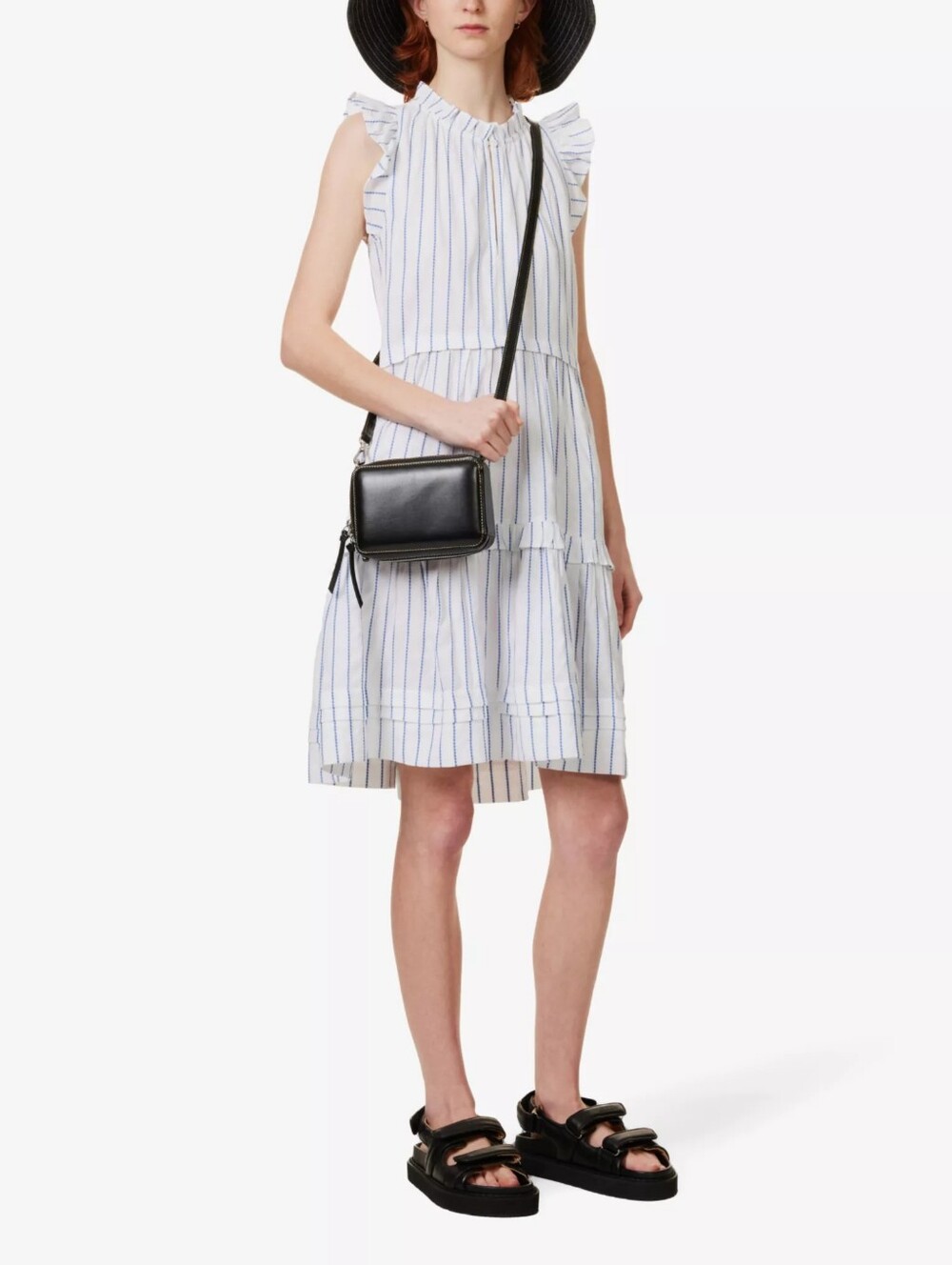 ME+EM Striped Frilled-Trim Cotton-Blend Mini Dress Size M